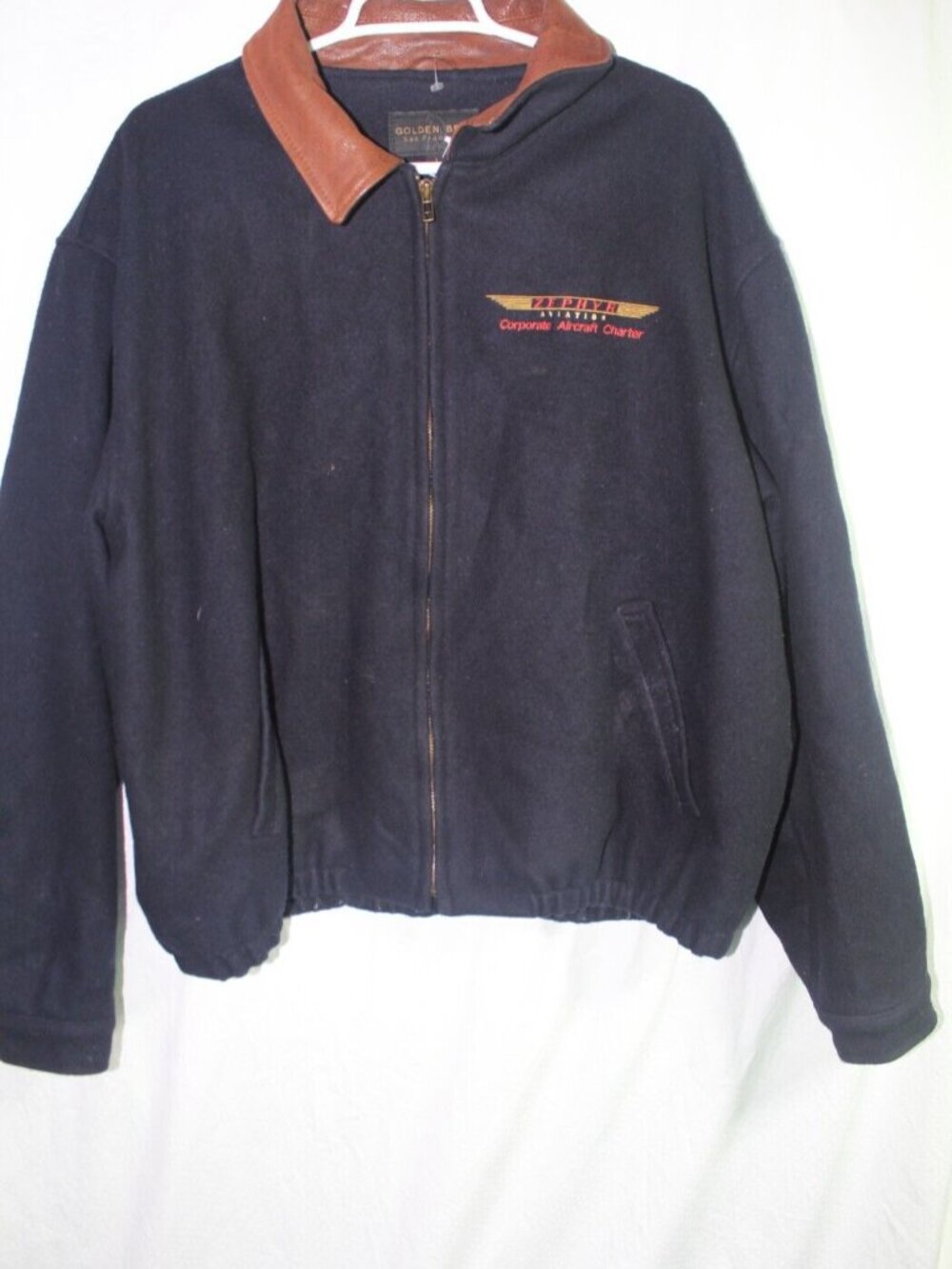 Zephyr aviation corporate  Vintage Golden Bear Wool Jacket Leather Collar  USA